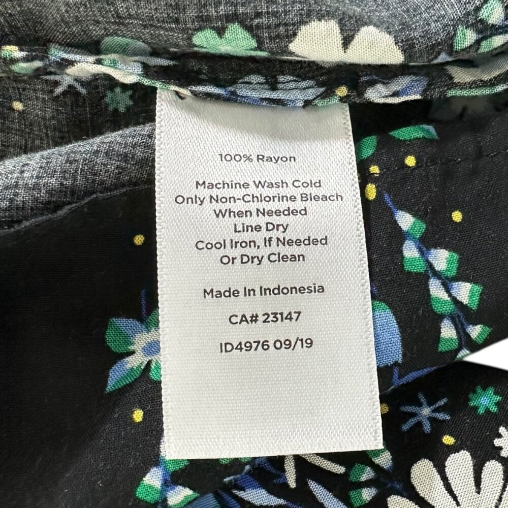 Talbots Women's Size M Dark Floral Striped Smocked Black Blouse - Picture 9 of 9
